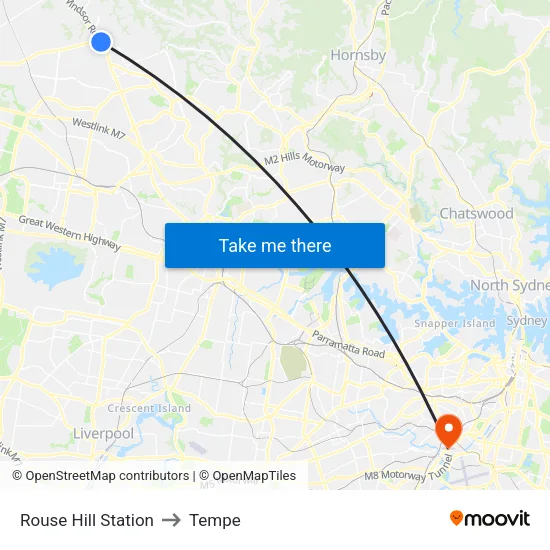 Rouse Hill Station to Tempe map