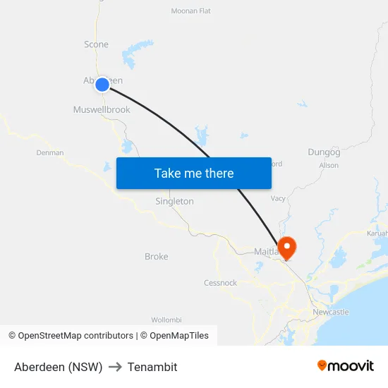 Aberdeen (NSW) to Tenambit map