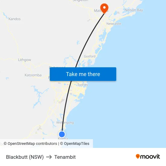 Blackbutt (NSW) to Tenambit map