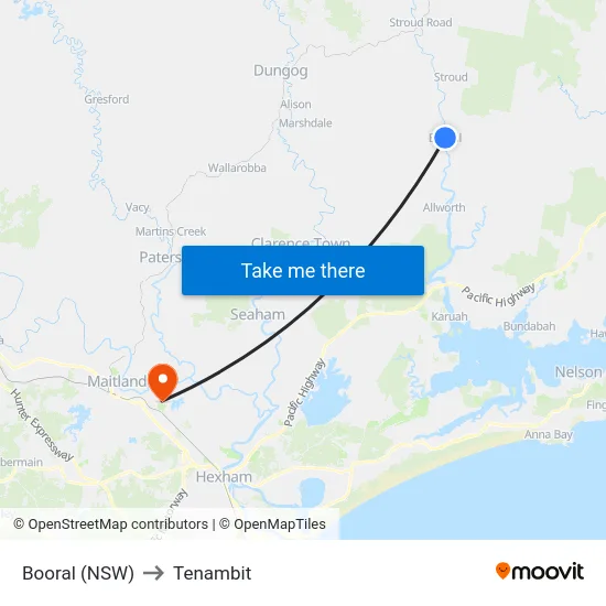 Booral (NSW) to Tenambit map
