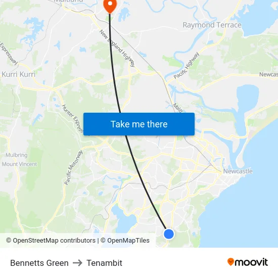 Bennetts Green to Tenambit map