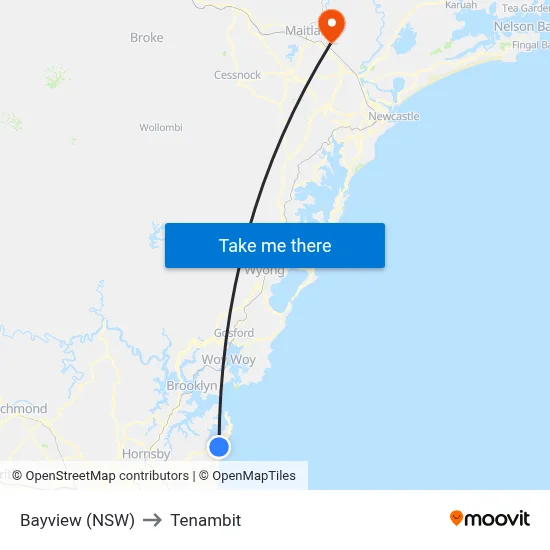 Bayview (NSW) to Tenambit map