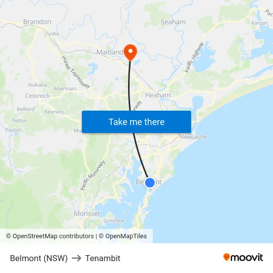 Belmont (NSW) to Tenambit map