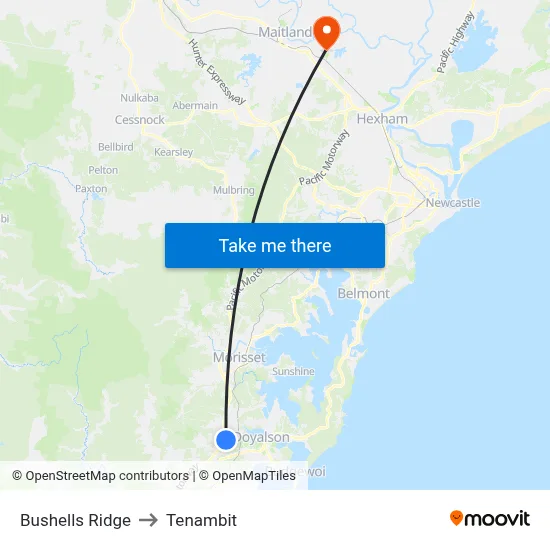 Bushells Ridge to Tenambit map