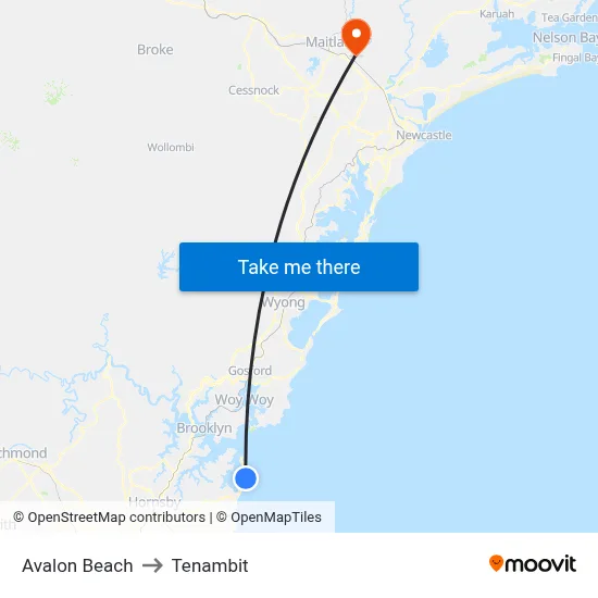 Avalon Beach to Tenambit map