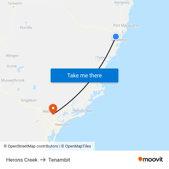 Herons Creek to Tenambit map