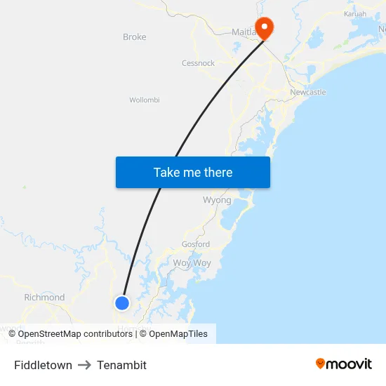 Fiddletown to Tenambit map