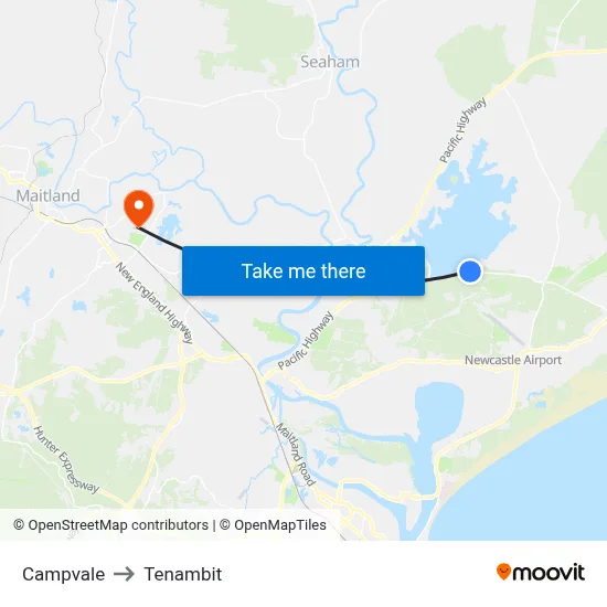Campvale to Tenambit map