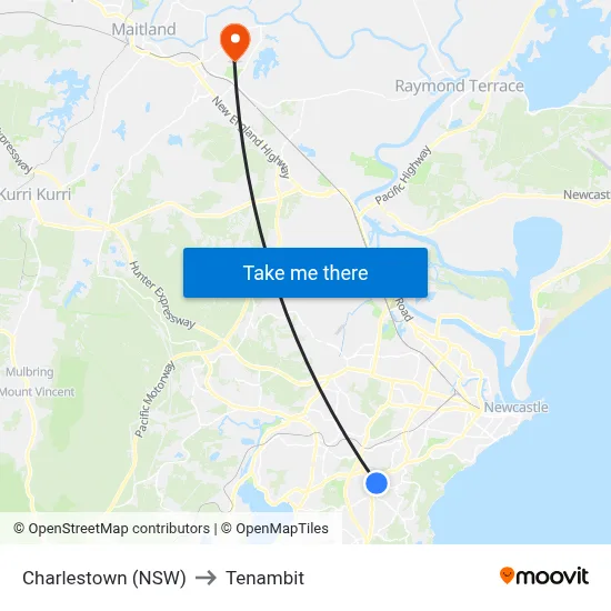 Charlestown (NSW) to Tenambit map