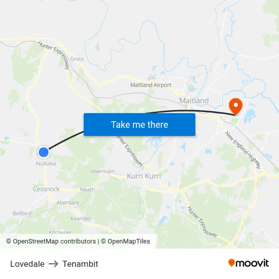 Lovedale to Tenambit map
