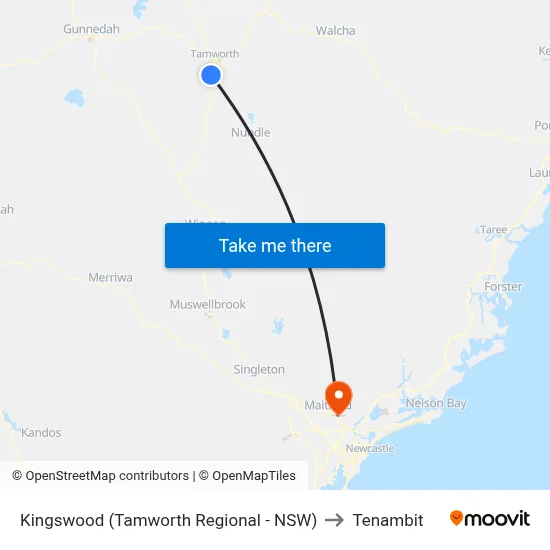 Kingswood (Tamworth Regional - NSW) to Tenambit map