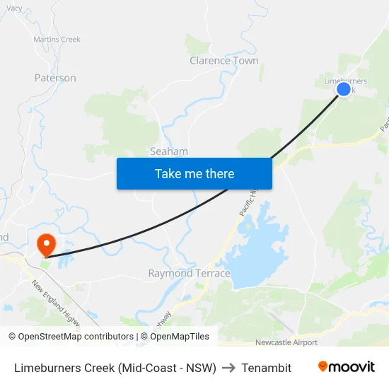 Limeburners Creek (Mid-Coast - NSW) to Tenambit map