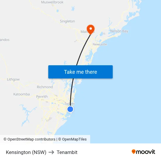 Kensington (NSW) to Tenambit map