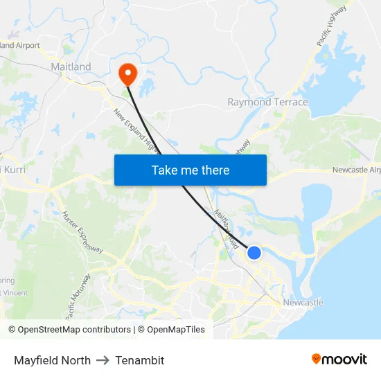 Mayfield North to Tenambit map