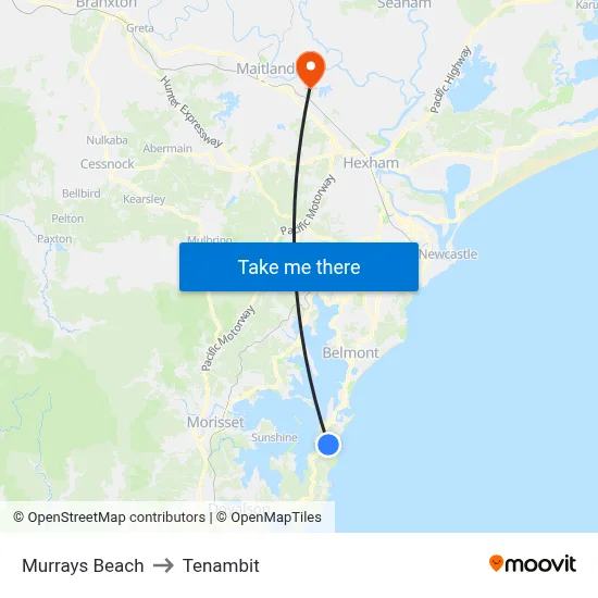Murrays Beach to Tenambit map
