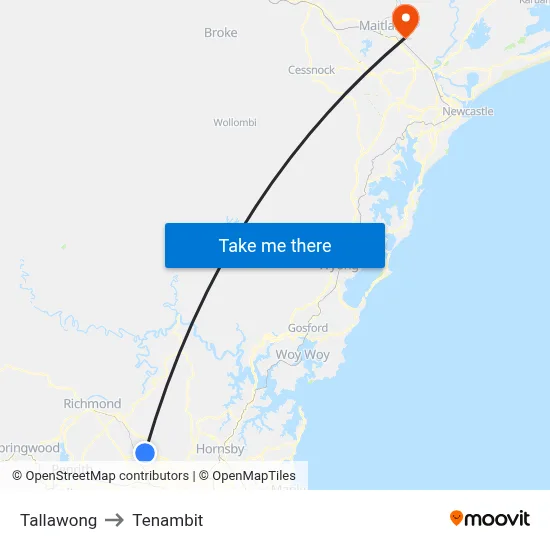 Tallawong to Tenambit map