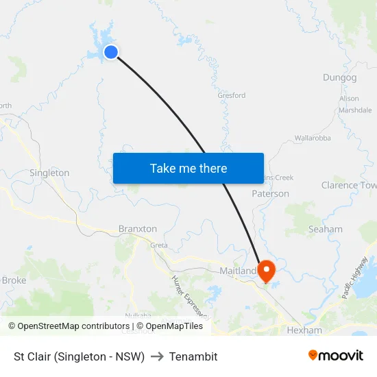 St Clair (Singleton - NSW) to Tenambit map