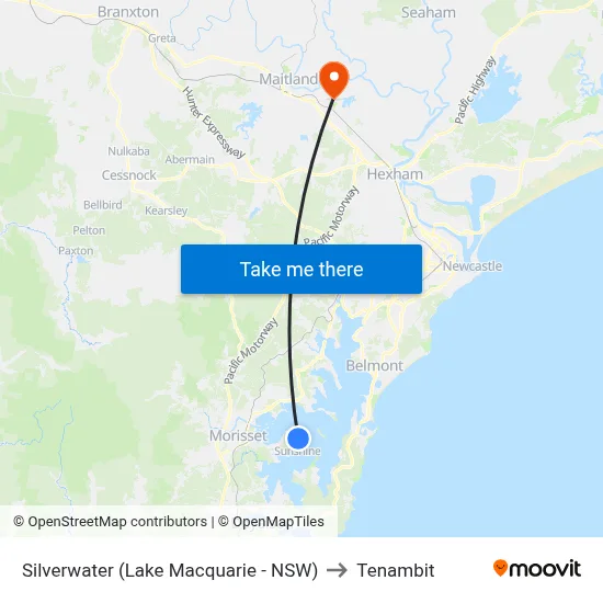 Silverwater (Lake Macquarie - NSW) to Tenambit map