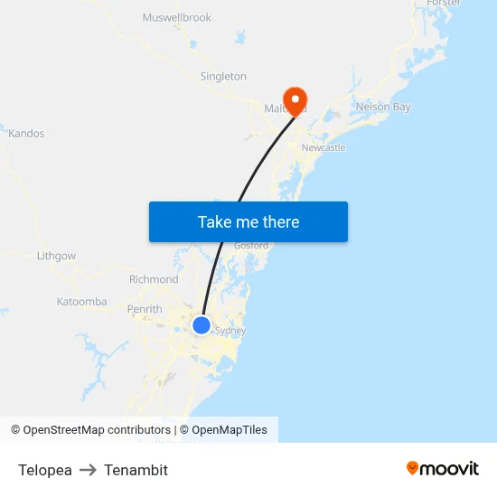 Telopea to Tenambit map
