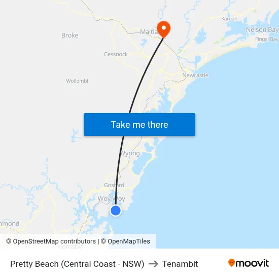 Pretty Beach (Central Coast - NSW) to Tenambit map