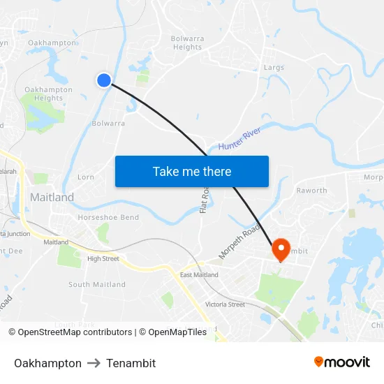Oakhampton to Tenambit map