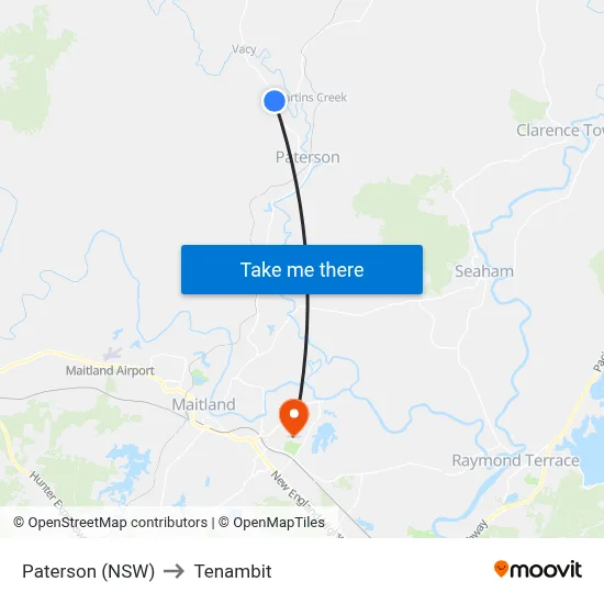 Paterson (NSW) to Tenambit map