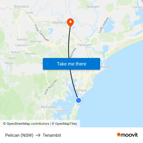 Pelican (NSW) to Tenambit map