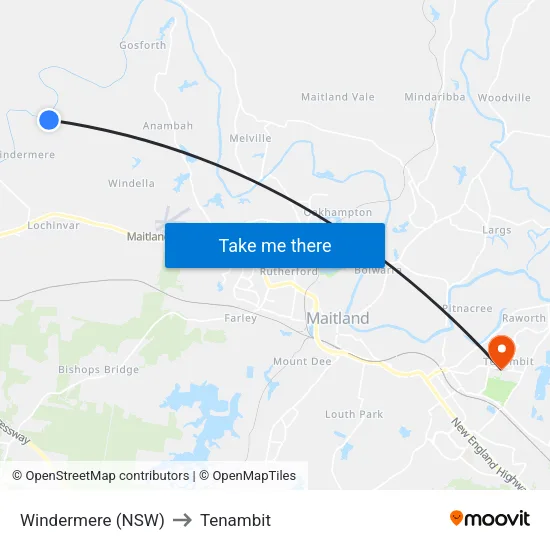 Windermere (NSW) to Tenambit map