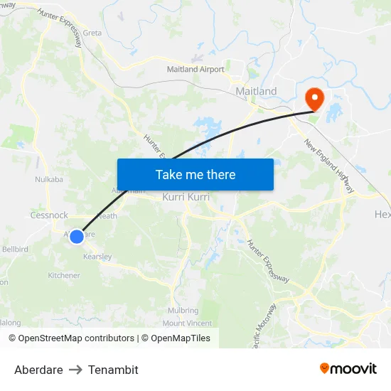 Aberdare to Tenambit map