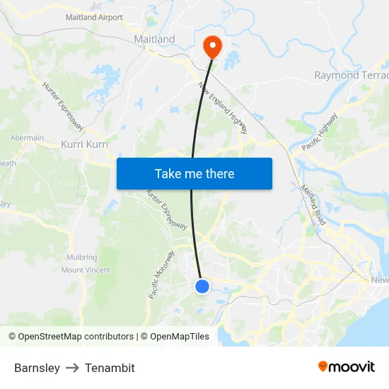 Barnsley to Tenambit map