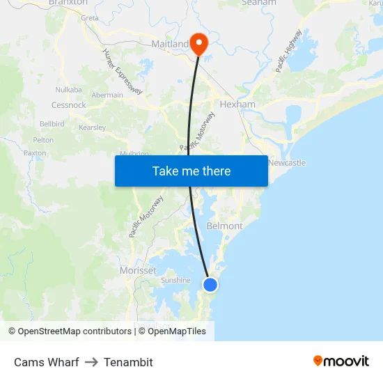 Cams Wharf to Tenambit map