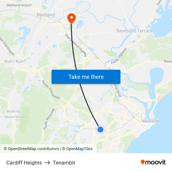 Cardiff Heights to Tenambit map