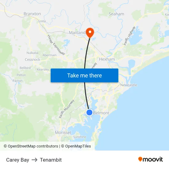 Carey Bay to Tenambit map