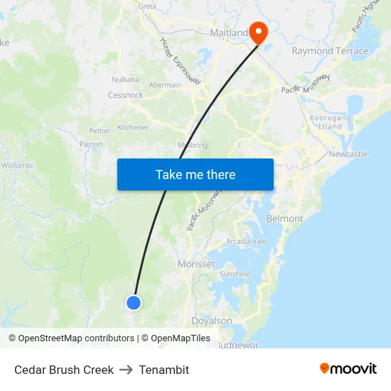 Cedar Brush Creek to Tenambit map
