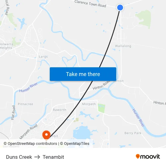 Duns Creek to Tenambit map
