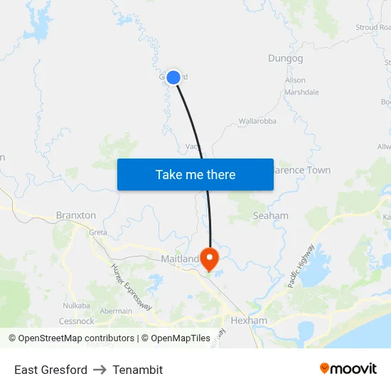 East Gresford to Tenambit map