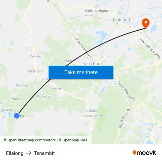 Ellalong to Tenambit map
