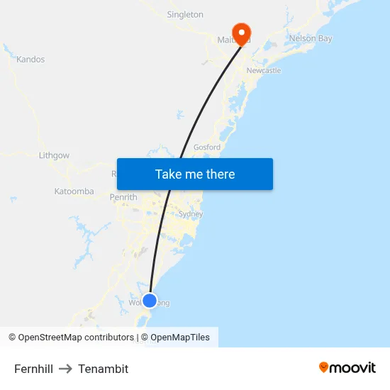 Fernhill to Tenambit map