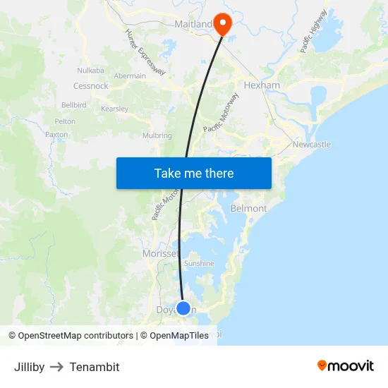 Jilliby to Tenambit map