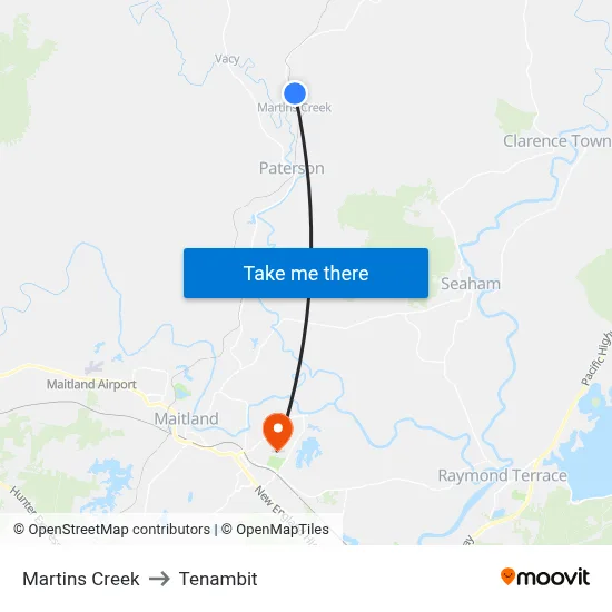 Martins Creek to Tenambit map