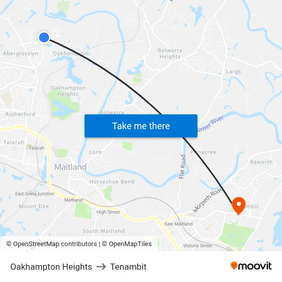 Oakhampton Heights to Tenambit map
