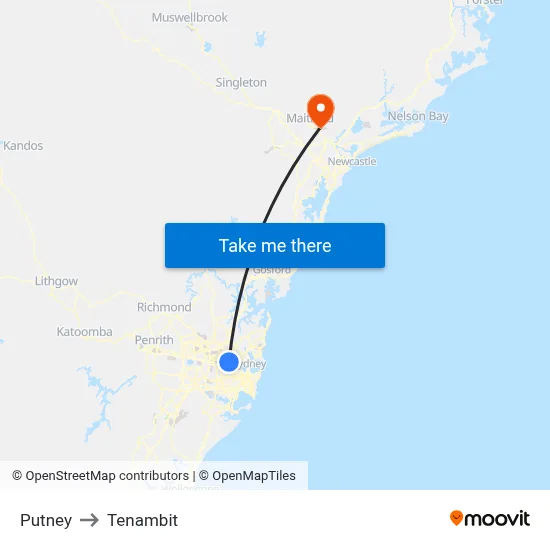 Putney to Tenambit map