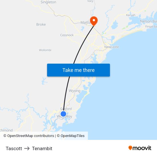 Tascott to Tenambit map