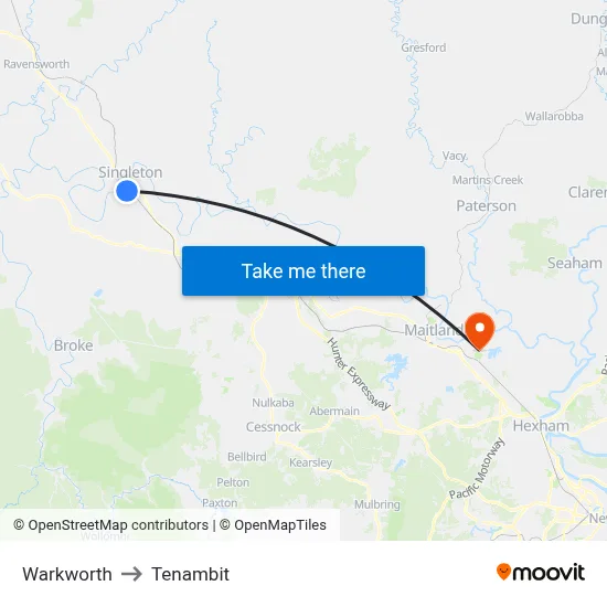 Warkworth to Tenambit map