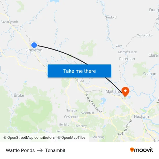 Wattle Ponds to Tenambit map