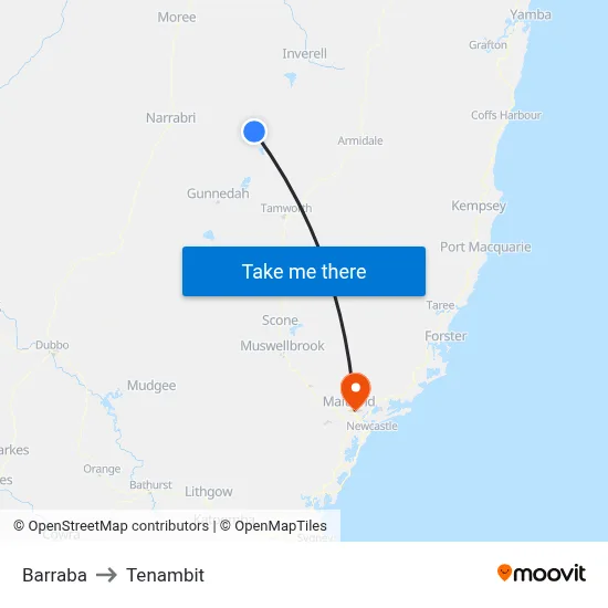 Barraba to Tenambit map