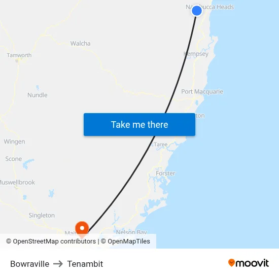 Bowraville to Tenambit map