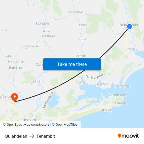 Bulahdelah to Tenambit map