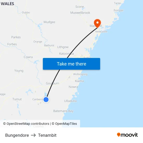 Bungendore to Tenambit map