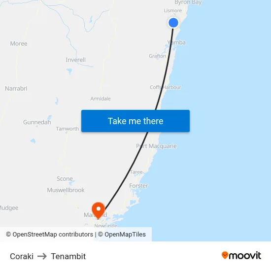 Coraki to Tenambit map